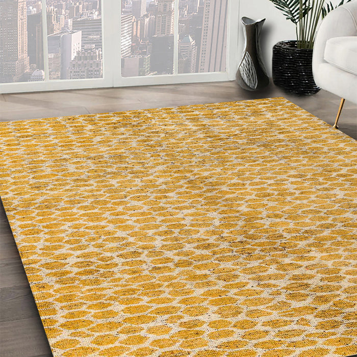 Abstract Chrome Gold Yellow Modern Rug in Family Room, abs5248