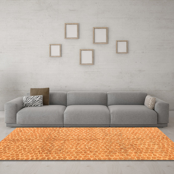 Machine Washable Abstract Orange Modern Area Rugs in a Living Room, wshabs5248org