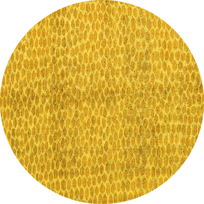 Round Machine Washable Abstract Yellow Modern Rug, wshabs5248yw
