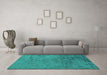 Machine Washable Abstract Turquoise Modern Area Rugs in a Living Room,, wshabs5249turq