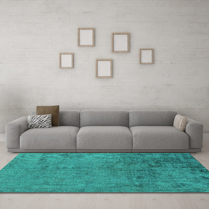 Machine Washable Abstract Turquoise Modern Area Rugs in a Living Room,, wshabs5249turq