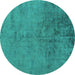 Round Machine Washable Abstract Turquoise Modern Area Rugs, wshabs5249turq