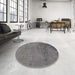 Round Machine Washable Abstract Gunmetal Gray Rug in a Office, wshabs5249