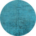 Round Machine Washable Abstract Light Blue Modern Rug, wshabs5249lblu