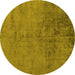 Round Abstract Yellow Modern Rug, abs5249yw