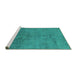 Sideview of Machine Washable Abstract Turquoise Modern Area Rugs, wshabs5249turq