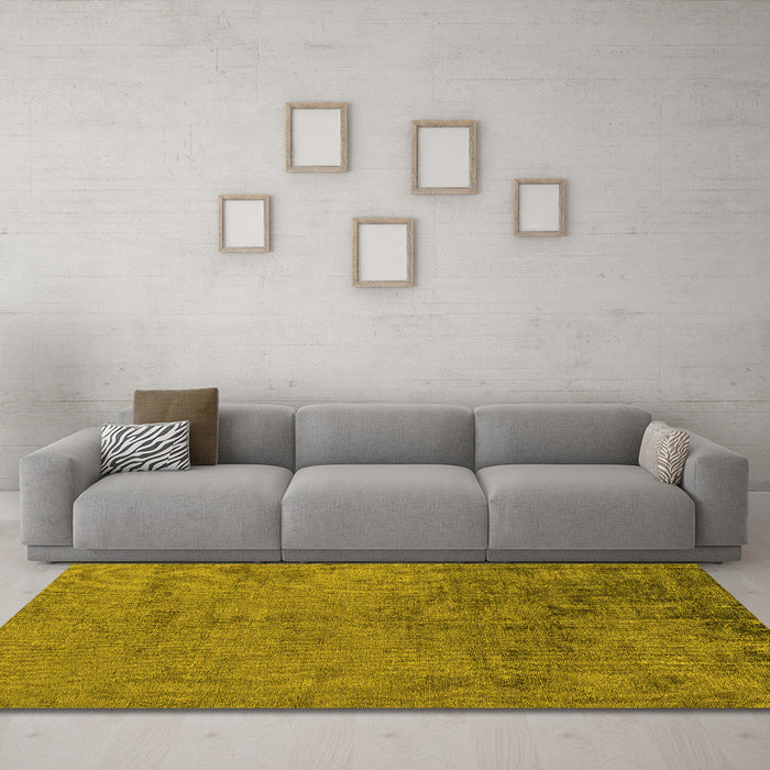 Machine Washable Abstract Yellow Modern Rug in a Living Room, wshabs5249yw