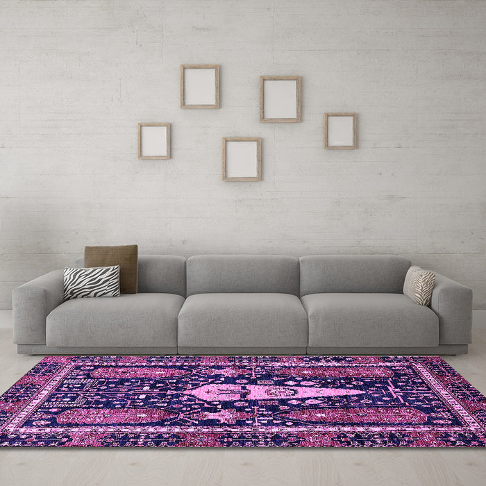 Machine Washable Abstract Purple Modern Area Rugs in a Living Room, wshabs524pur