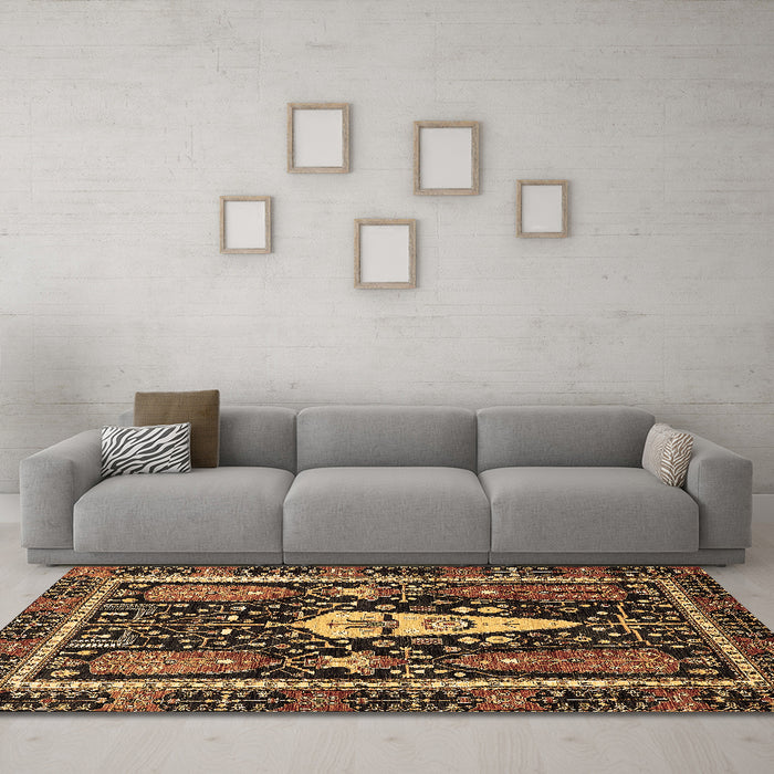 Machine Washable Abstract Brown Modern Rug in a Living Room,, wshabs524brn