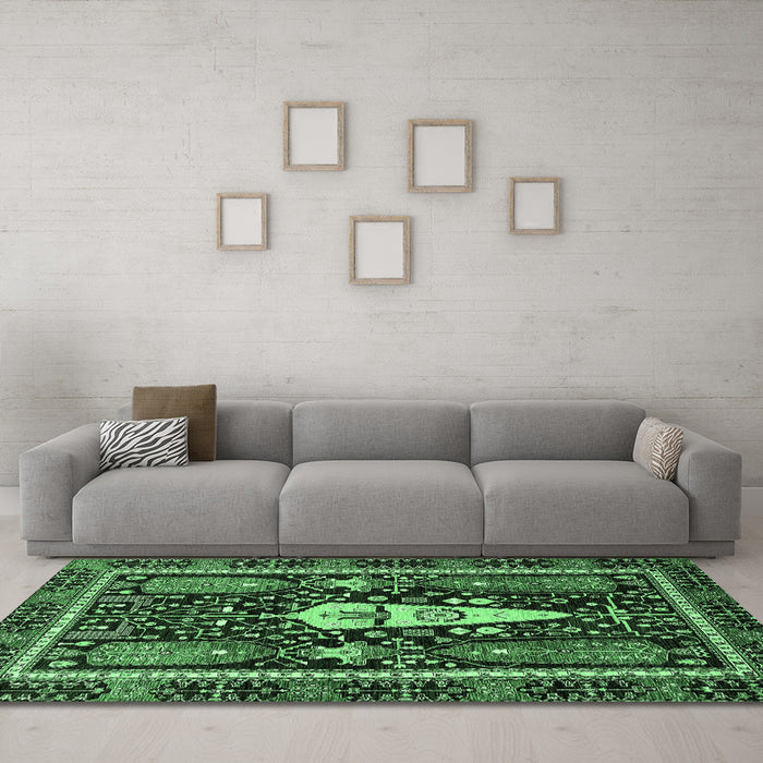 Machine Washable Abstract Emerald Green Modern Area Rugs in a Living Room,, wshabs524emgrn