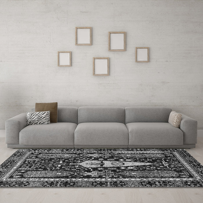 Machine Washable Abstract Gray Modern Rug in a Living Room,, wshabs524gry