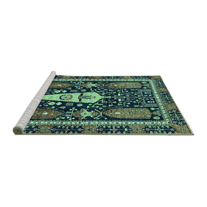 Sideview of Machine Washable Abstract Turquoise Modern Area Rugs, wshabs524turq