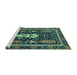 Sideview of Machine Washable Abstract Turquoise Modern Area Rugs, wshabs524turq