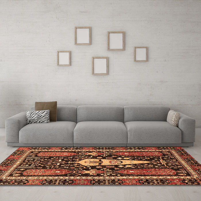 Machine Washable Abstract Orange Modern Area Rugs in a Living Room, wshabs524org