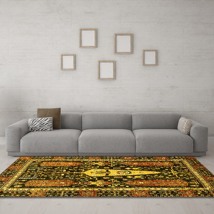 Machine Washable Abstract Yellow Modern Rug in a Living Room, wshabs524yw