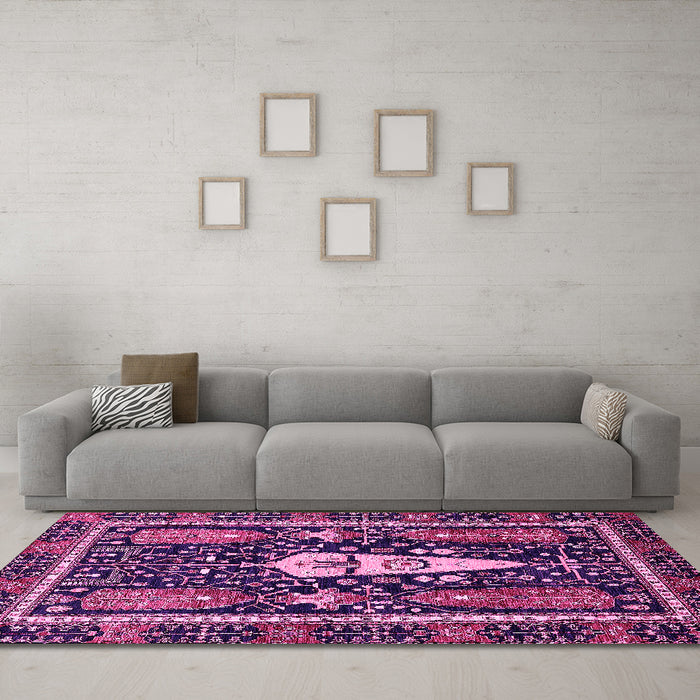 Machine Washable Abstract Pink Modern Rug in a Living Room, wshabs524pnk
