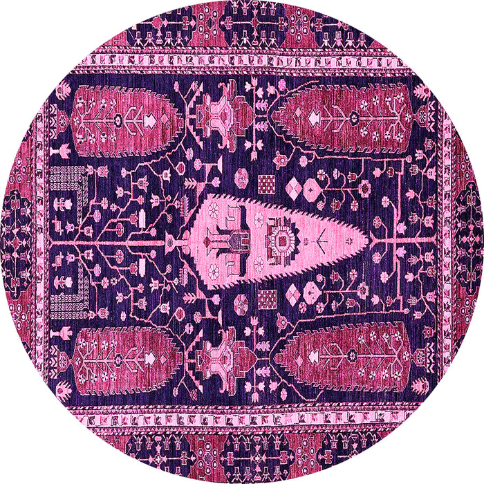 Round Machine Washable Abstract Pink Modern Rug, wshabs524pnk