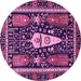 Round Machine Washable Abstract Pink Modern Rug, wshabs524pnk