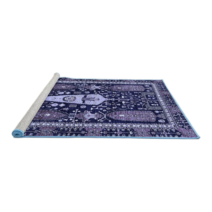 Sideview of Machine Washable Abstract Blue Modern Rug, wshabs524blu
