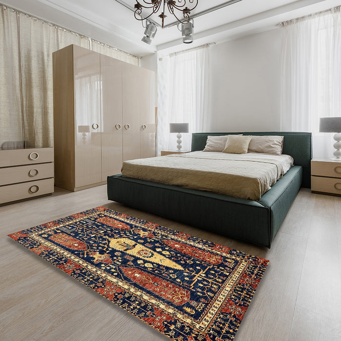 Abstract Orange Brown Modern Rug in a Bedroom, abs524