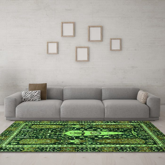 Machine Washable Abstract Green Modern Area Rugs in a Living Room,, wshabs524grn