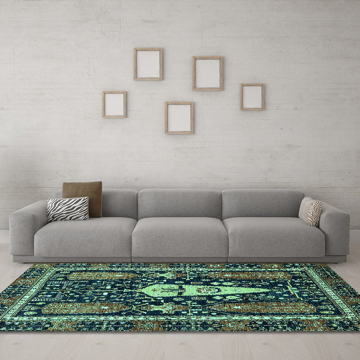 Machine Washable Abstract Turquoise Modern Area Rugs in a Living Room,, wshabs524turq
