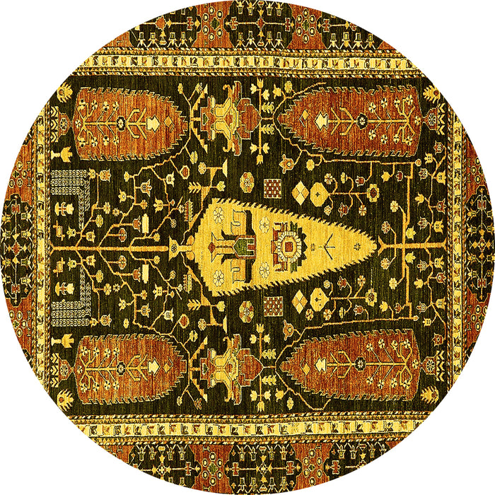 Round Abstract Yellow Modern Rug, abs524yw