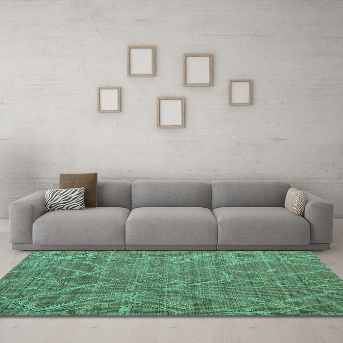 Machine Washable Abstract Turquoise Modern Area Rugs in a Living Room,, wshabs5250turq