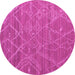 Round Machine Washable Abstract Pink Modern Rug, wshabs5250pnk