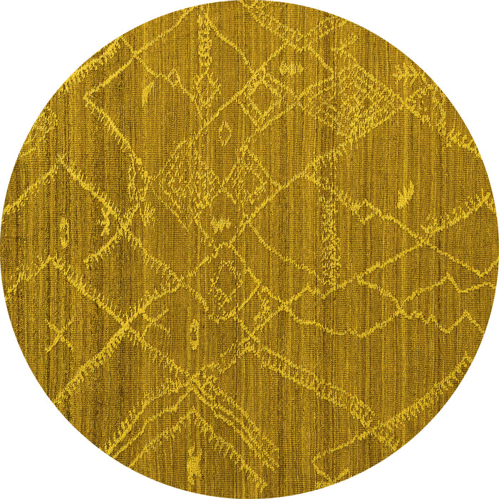 Round Machine Washable Abstract Yellow Modern Rug, wshabs5250yw