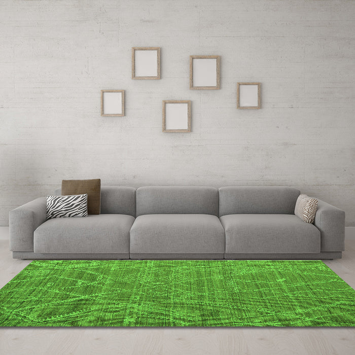 Machine Washable Abstract Green Modern Area Rugs in a Living Room,, wshabs5250grn