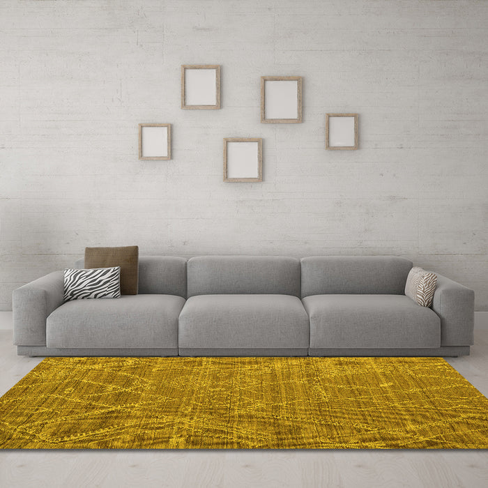 Machine Washable Abstract Yellow Modern Rug in a Living Room, wshabs5250yw