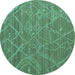 Round Abstract Turquoise Modern Rug, abs5250turq