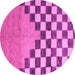 Round Machine Washable Abstract Pink Modern Rug, wshabs5251pnk