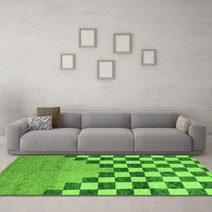 Machine Washable Abstract Green Modern Area Rugs in a Living Room,, wshabs5251grn