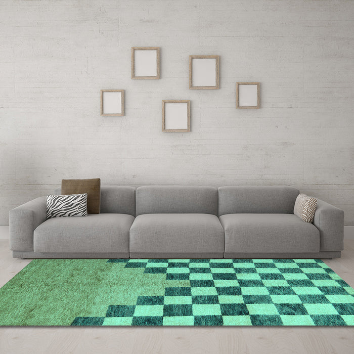 Machine Washable Abstract Turquoise Modern Area Rugs in a Living Room,, wshabs5251turq