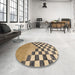 Round Machine Washable Abstract Sandy Brown Rug in a Office, wshabs5251