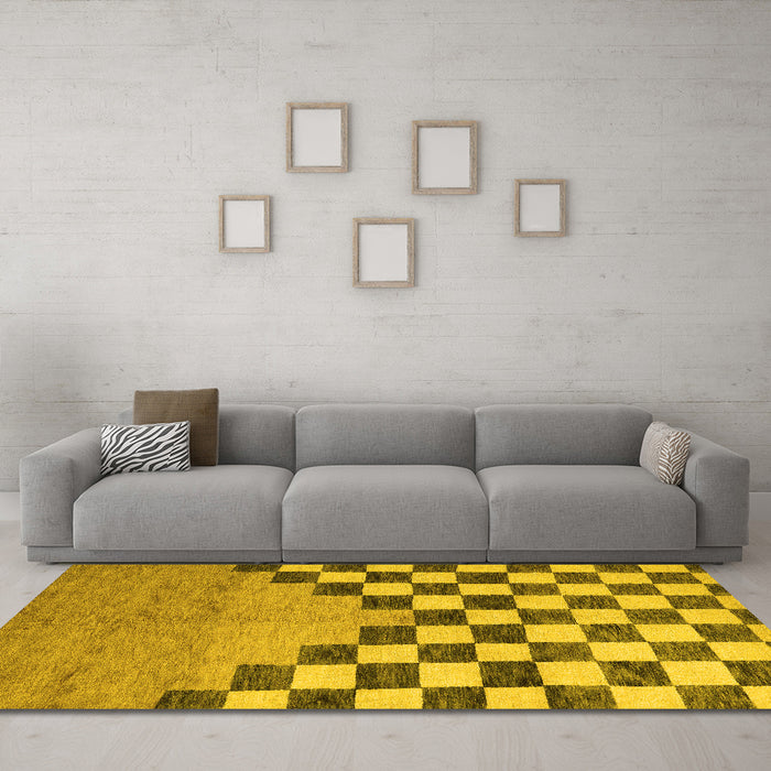 Machine Washable Abstract Yellow Modern Rug in a Living Room, wshabs5251yw