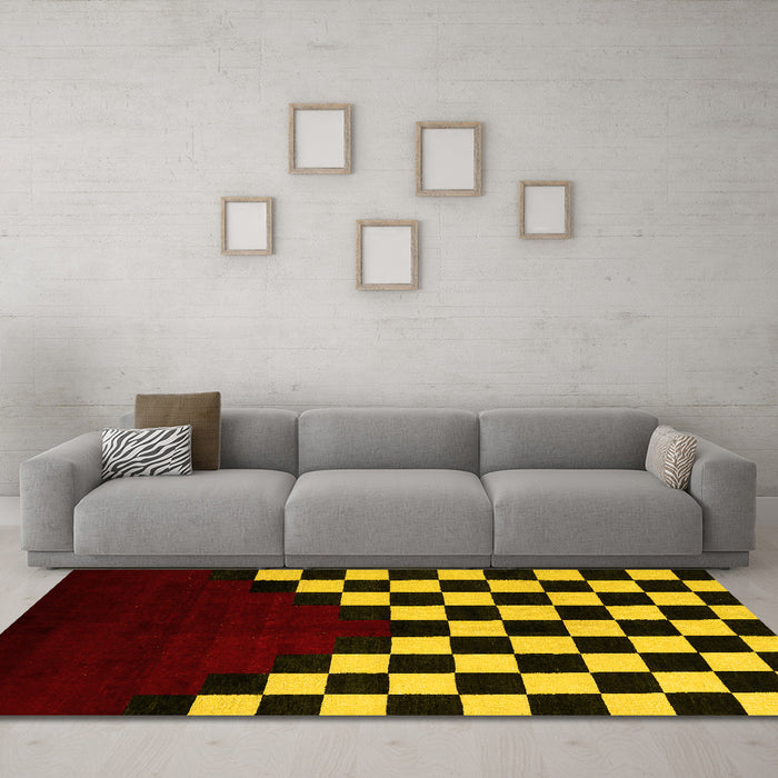 Machine Washable Abstract Yellow Modern Rug in a Living Room, wshabs5252yw