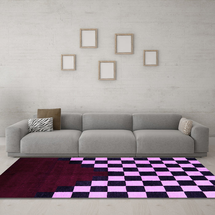 Machine Washable Abstract Purple Modern Area Rugs in a Living Room, wshabs5252pur