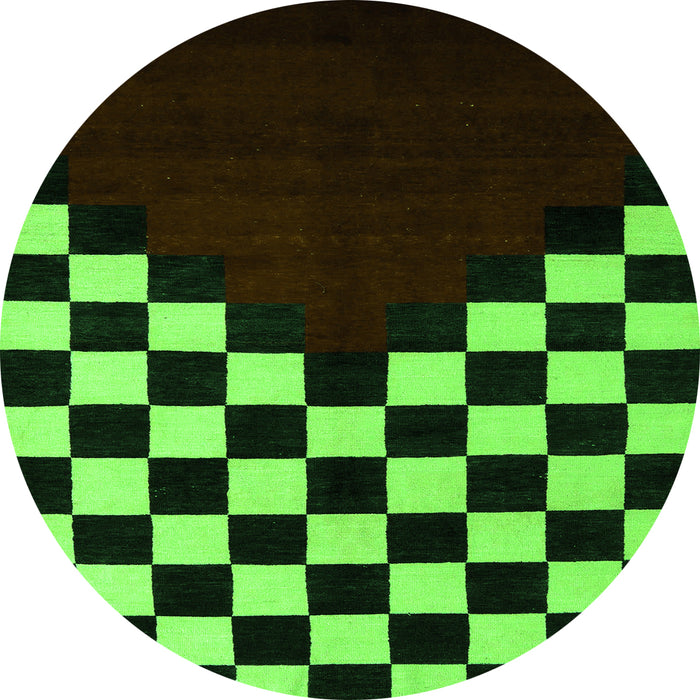 Round Machine Washable Abstract Green Modern Area Rugs, wshabs5252grn