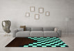 Machine Washable Abstract Turquoise Modern Area Rugs in a Living Room,, wshabs5252turq