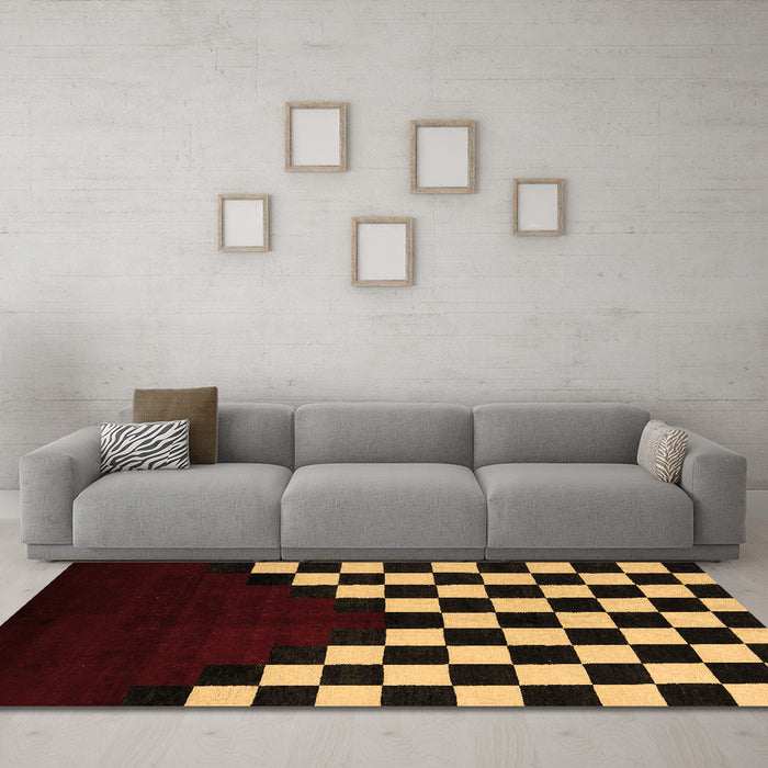 Machine Washable Abstract Brown Modern Rug in a Living Room,, wshabs5252brn
