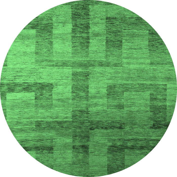 Round Machine Washable Abstract Emerald Green Modern Area Rugs, wshabs5253emgrn