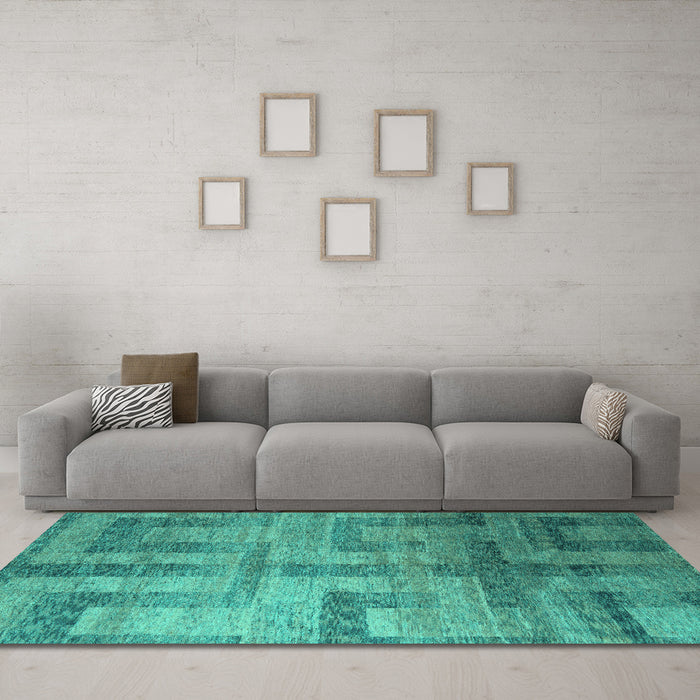 Machine Washable Abstract Turquoise Modern Area Rugs in a Living Room,, wshabs5253turq