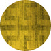 Round Abstract Yellow Modern Rug, abs5253yw