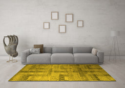 Machine Washable Abstract Yellow Modern Rug in a Living Room, wshabs5253yw