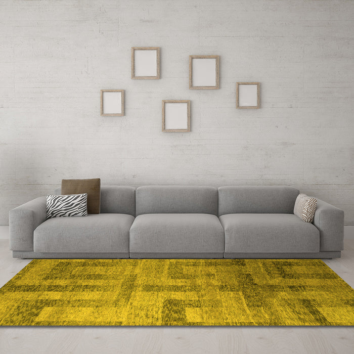Machine Washable Abstract Yellow Modern Rug in a Living Room, wshabs5253yw
