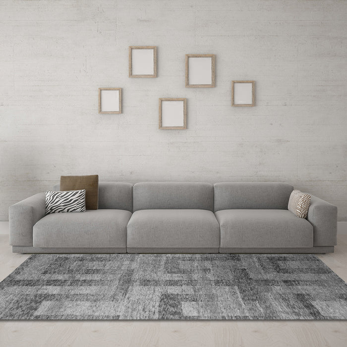 Machine Washable Abstract Gray Modern Rug in a Living Room,, wshabs5253gry