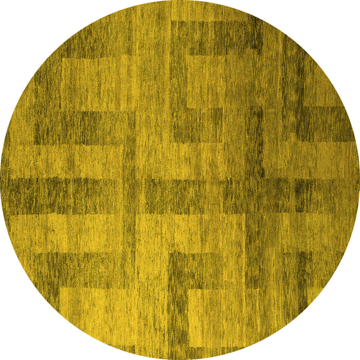 Round Machine Washable Abstract Yellow Modern Rug, wshabs5253yw